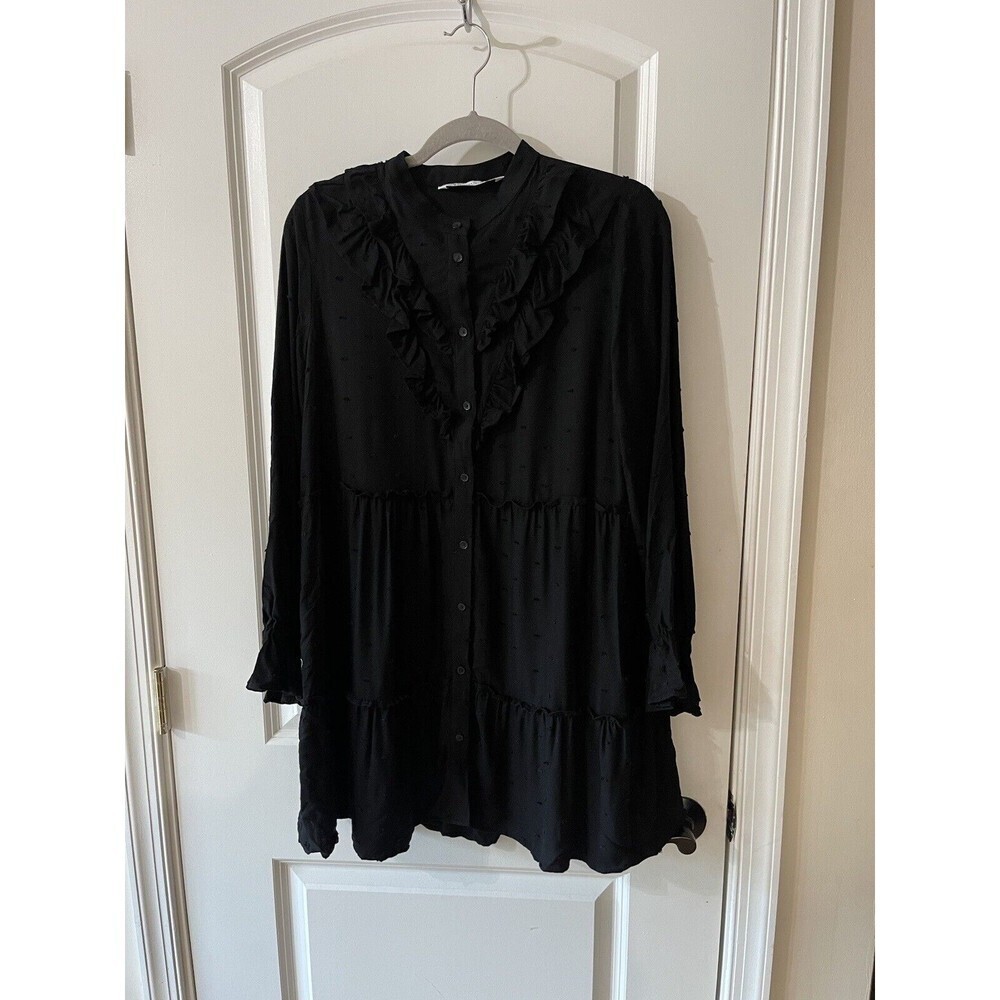 Zara Women’s Small Black Tiered Ruffle Long Sleeve Dress Babydoll